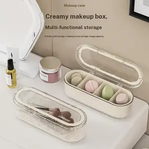 Transparent Covered Makeup Brush Storage Box, Dustproof High-End Vanity Organizer, Large Capacity Powder Puff Beauty Box