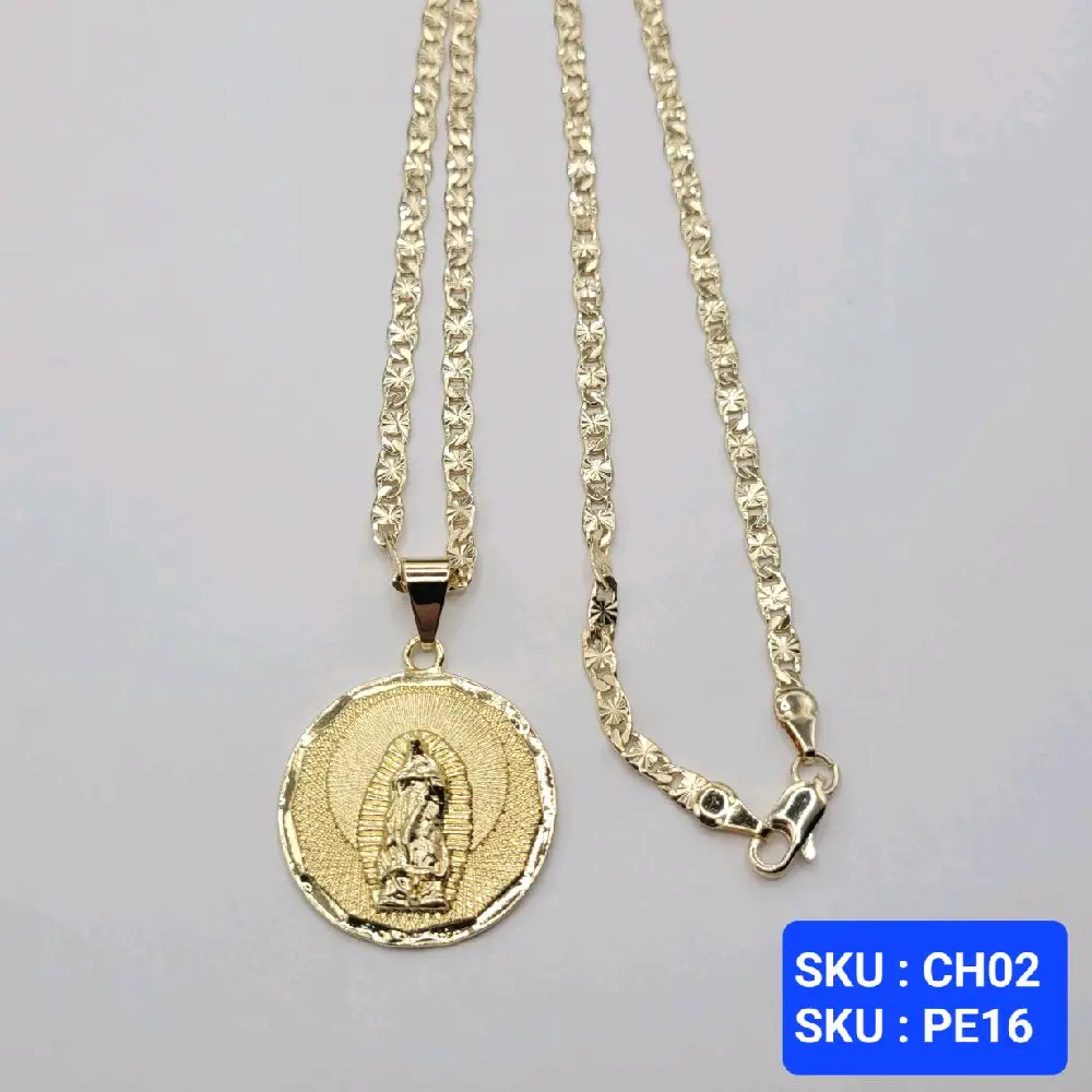 Virgin Mary pendant 24 Inches 4 Millimeters Laminated Gold Jewerly Necklace SKU : PE16