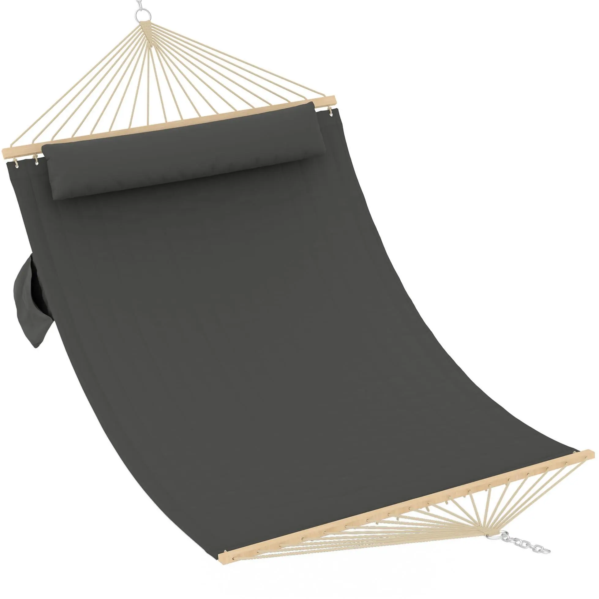Garvee 12 ft Double Quilted Fabric 2-Person Hammock for Couples - Sturdy Outdoor Swing Bed with Wooden Spreader Bar, Detachable Pillow, 450 lbs Capacity, Assembly Required - Ideal for Backyards, Indoor Spaces - Off Pale Shade, 350cm, Unisex