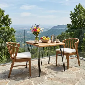 [Bellemave] 3 Pieces Wood Outdoor Dining Set with Cream Cushions,Modern 2 Chairs with 32.5" Table,Dining Furniture Set for Lawn, Backyard, Garden Deck,Poolside