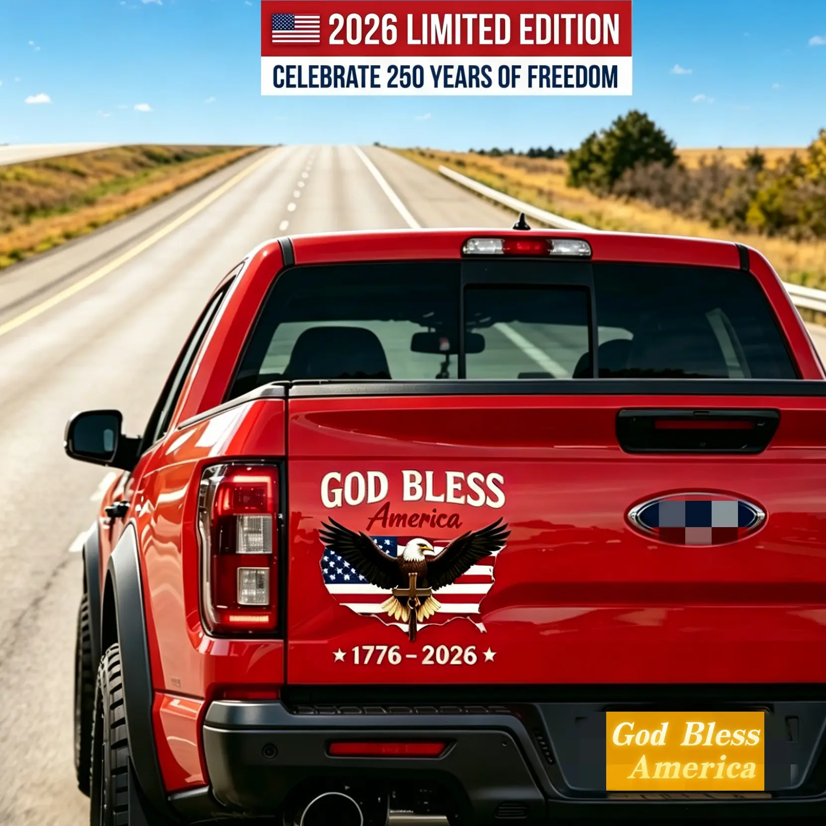 USA 250th Anniversary Car Decal 1776-2026, God Bless America Sticker with Bald Eagle, Cross & Flag, Waterproof Vinyl for Trucks, RVs, Laptops, 3 Sizes (6"/8"/12"), 2026 Sestercentennial Commemorative Veteran Gift, Patriotic Window Sticker