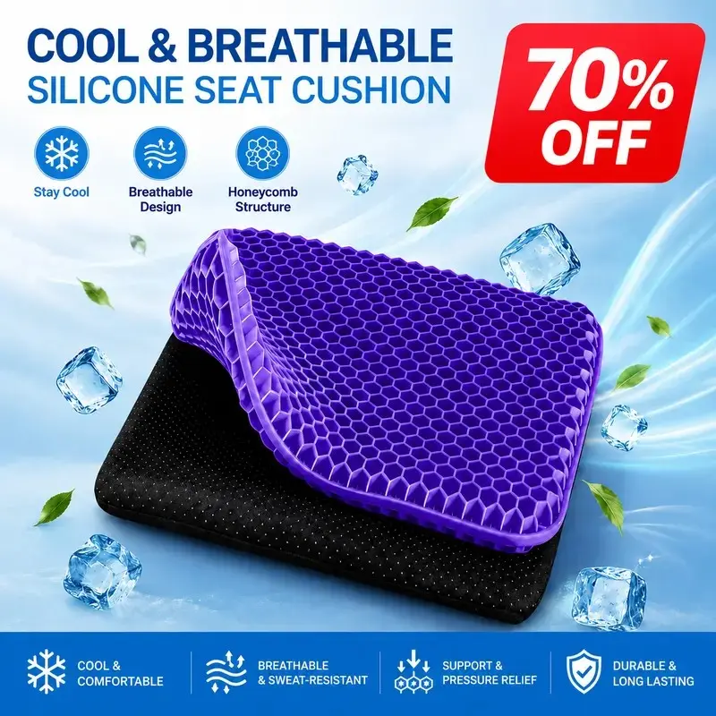 Ergonomic Breathable Gel Seat Cushion with Non-Slip Removable Cover, Double-Thick Honeycomb Cooling Pad for Office, Car - Furniture Accessories for Tailbone Support, Removable Seat Pad Furniture Accessories