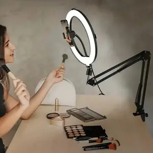 Selfie Ring Light W/ Adjustable Arm & Phone Holder-3 Color Temperatures, USB Powered LED Ring Lamp for Live Streaming Photography Indoor Use Lighting Accessories Flexible Positioning Studio Light