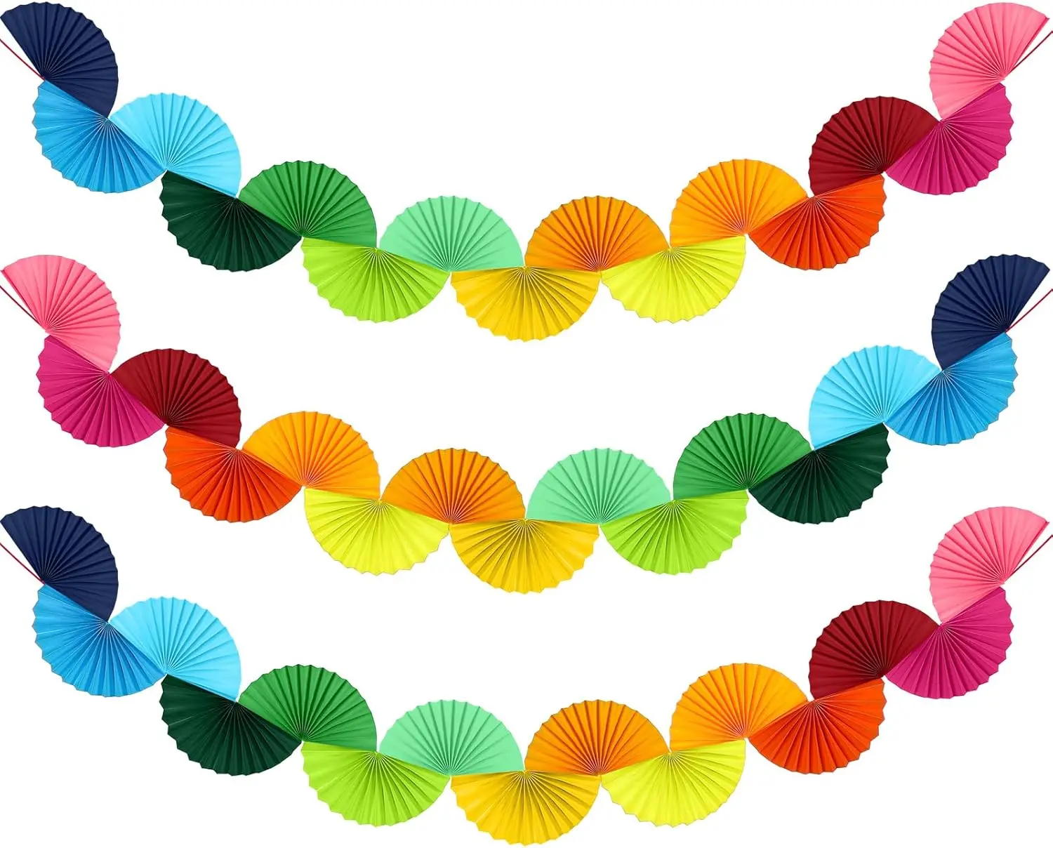 Luxury Reusable 3-Pack Wedding Paper Fans Garland, 15.6ft Rainbow Hanging Decorations for Wedding, Birthday, Baby Shower Outdoors Home Ceiling Background Supplies