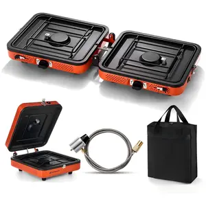 Odoland Portable 2 Burner Camping Stove Propane  with Griddle – 17000 BTU Gas Stove Collapsible Backpacking Stove for Indoor Outdoor Cooking Hiking and Picnic