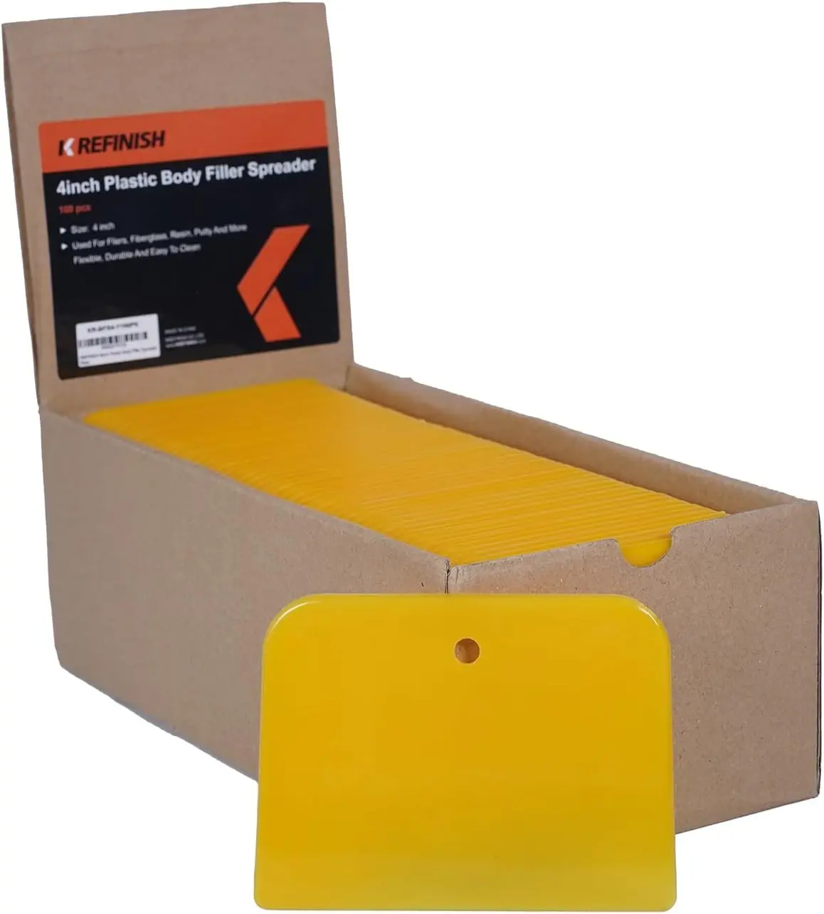 Body Filler Spreaders (Pack of 100) - 4" Yellow Reusable Plastic Spreader for Automotive Fillers, Putties, Glazes, Caulks and Paint