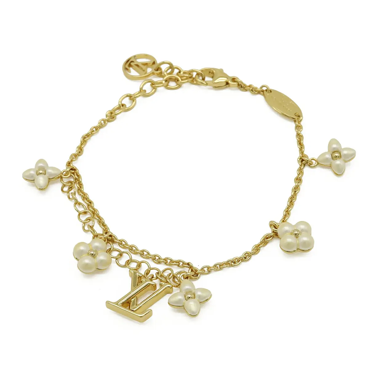 Pre-owned Louis Vuitton Gold-plated Small Leather Goods LV Floregram Bracelet