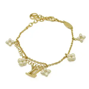 Pre-owned Louis Vuitton Gold-plated Small Leather Goods LV Floregram Bracelet