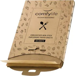Comfylife 120 X Parchment Paper Sheets - No Curl, No Tear, No Burn Baking Paper (16 X 12 Inch) – No Chemical Unbleached – Cookie Paper Precut Baking Sheets for Baking