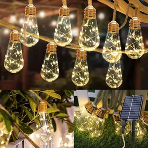 Solar String Lights Outdoor,30 Ft Vintage Rope Hemp Solar Patio with 8Modes and Remote Control,LED Patio Lights Waterproof Christmas Decoration Light