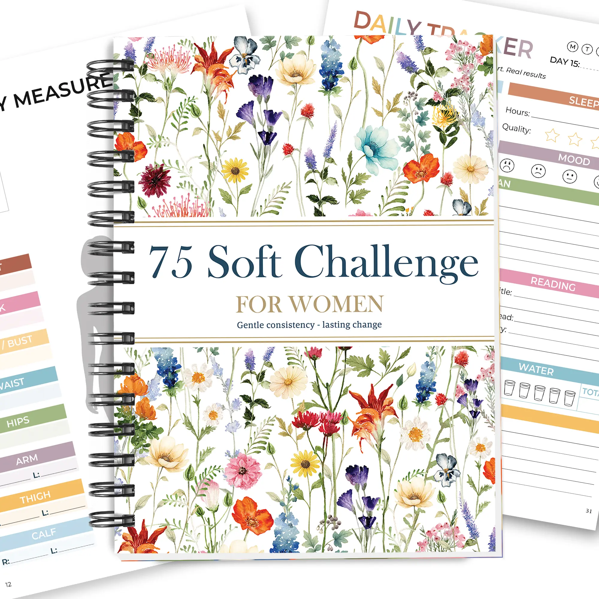 75 Soft Challenge Journal For Women, A5 Spiral 75-Day Habit Tracker Planner, Full-Color Daily Logs, Weekly Reviews, Meal, Water, Workout, Reading Tracker