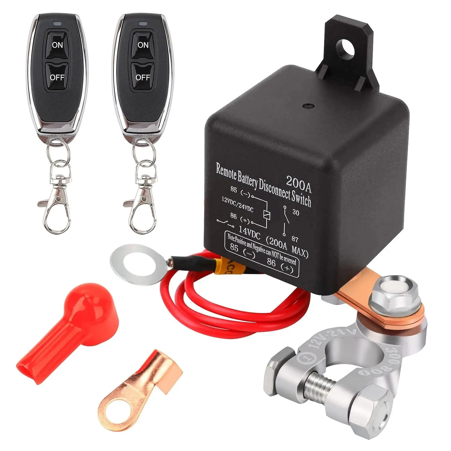 200A Wireless Remote Battery Disconnect Switch DC12V, Dual Remote Control Car Power off Switch 200A Wireless Car Battery Cut-Off Switch Vehicle Accessories Auto Parts