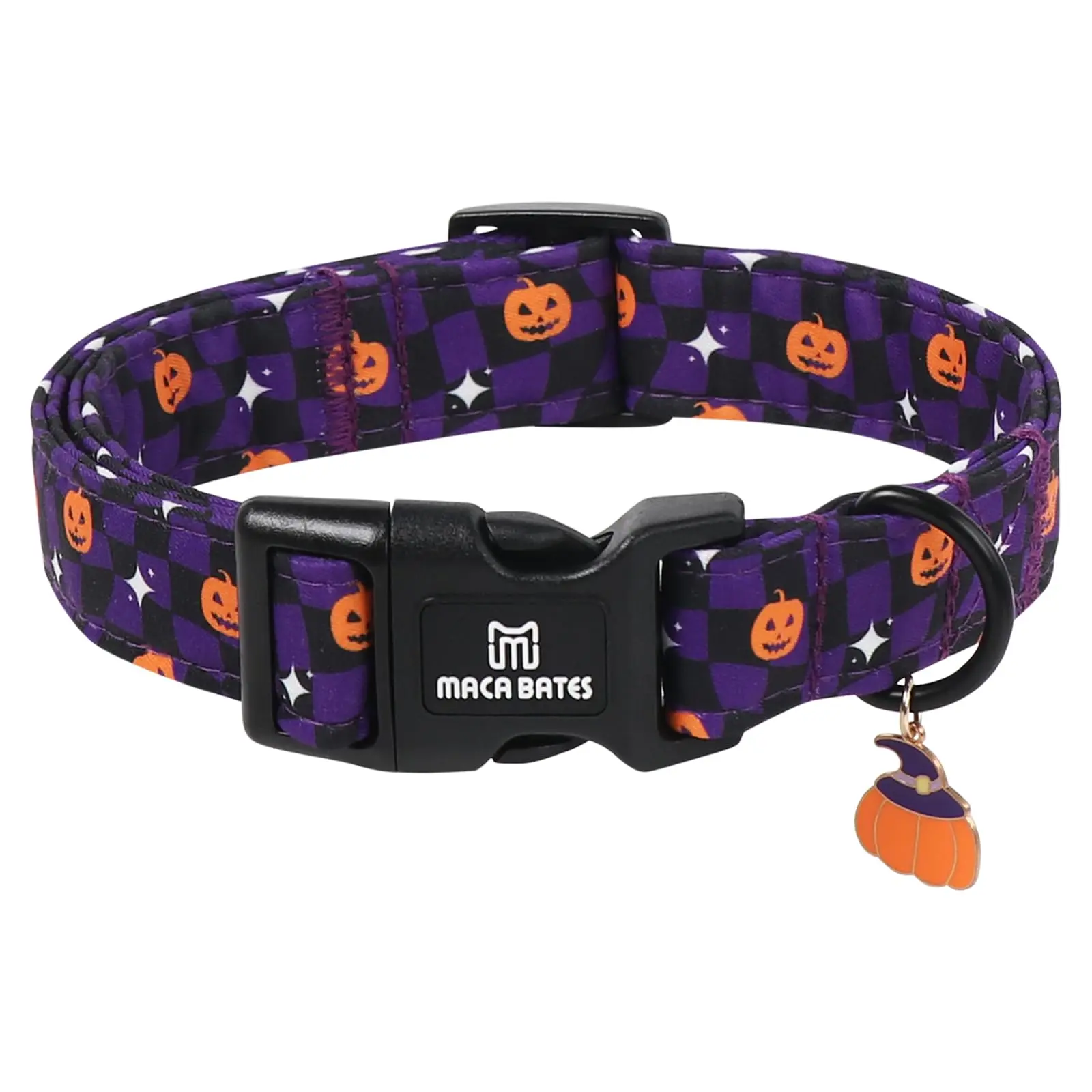 MACA BATES Halloween Plaid Dog Collar, Soft & Adjustable Puppy Accessory with Pumpkin Pendants for Small, Medium & Large Girl Boy Dogs