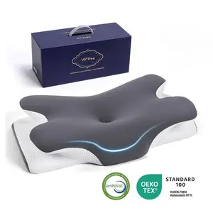 Ergonomic Memory Foam Cervical Pillow - Cooling Soft Neck Support for Back Pain Relief & CertiPUR-US Certified Slow Rebound Foam - Breathable Gray Pillowcase