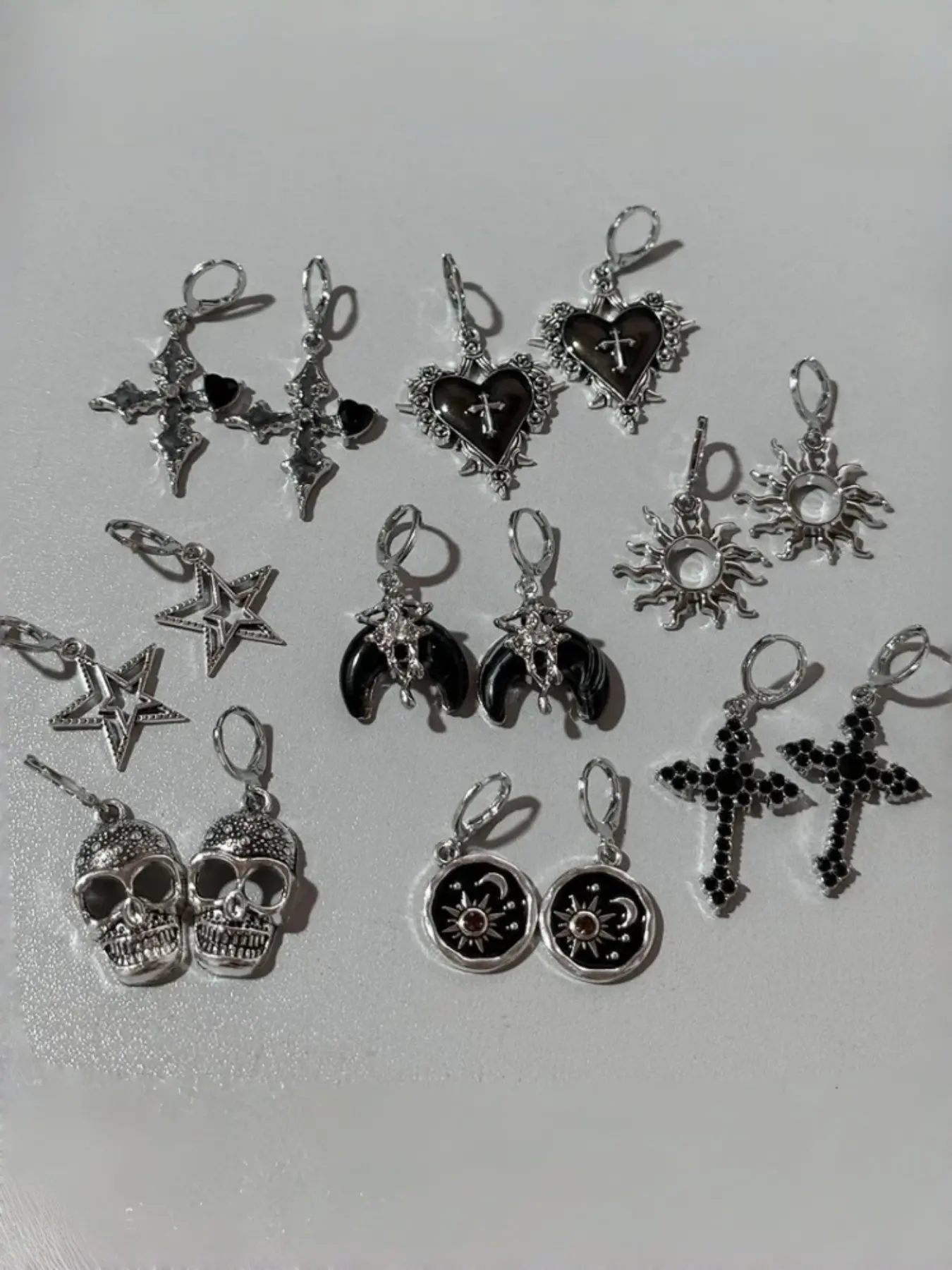 8 Pairs Subculture Punk Style Zircon Cross Hollow Star Sun Earring Set, Fashion Elegant Drop Earrings for Women, Cross Dangle Earring, Earrings Dangling, All Seasons Jewelry