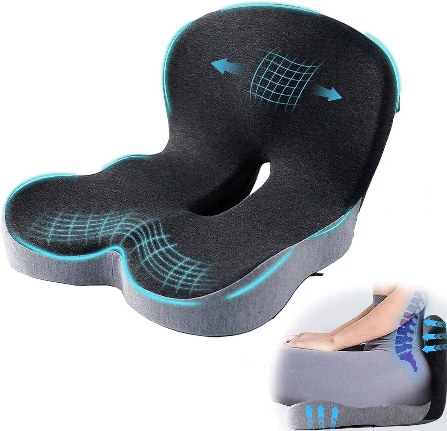 Seat Cushion for Truck Driver, Memory Foam Truck Seat Cushion with Adjustable Strap – Ergonomic Back Support & Sciatica Relief for Long Drives, Semi Truck Accessories summerwins,summerwins