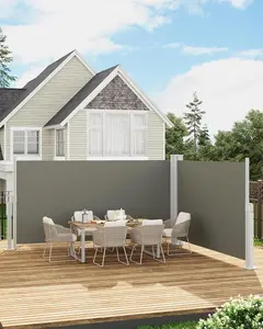 71 in x236 in Double Side Awning, Retractable Side Awning with 280 g Polyester Fabric, Rainproof and UV-Proof Folding Privacy Screen Privacy Fence, for Deck, Patio, Pools, Grey