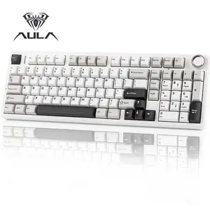 Aula F99 PRO Wireless Gaming Keyboard with 8000mAh Battery, Hot Swappable Creamy Keyboard, 2.4GHz/Type-C/BT5.0 ( Black&Grey&White-Star Vector switches)