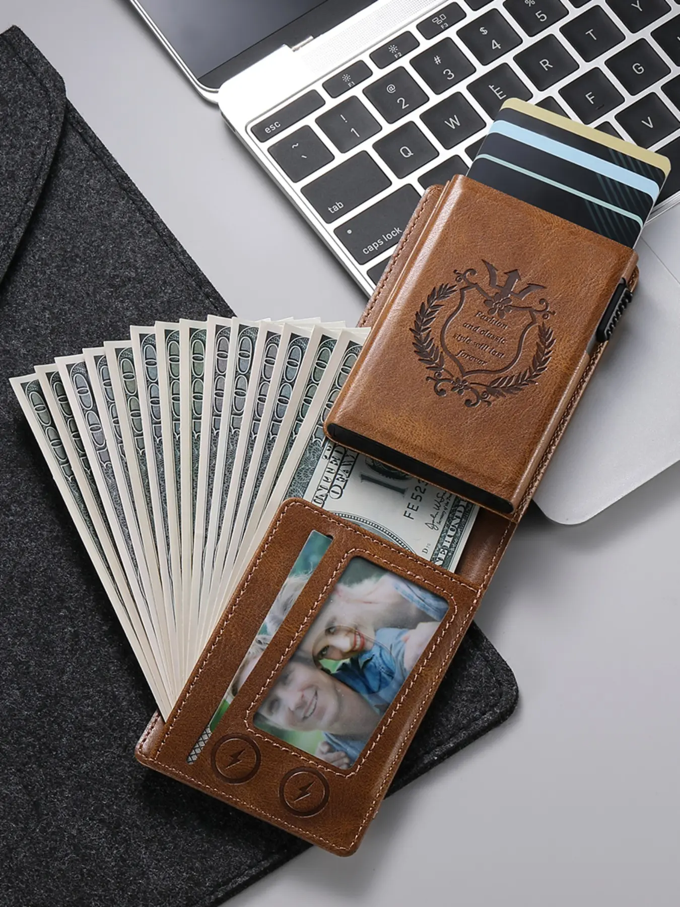 SUTENI Card Slot Wallet Flip Cover Faux Leather Credit Card Organizer Card Box Cardholder Pressing The Button Automatically Ejects The Card For Unisex Relatives Friends and Elders Holiday Gift Durable Fashion Wallet