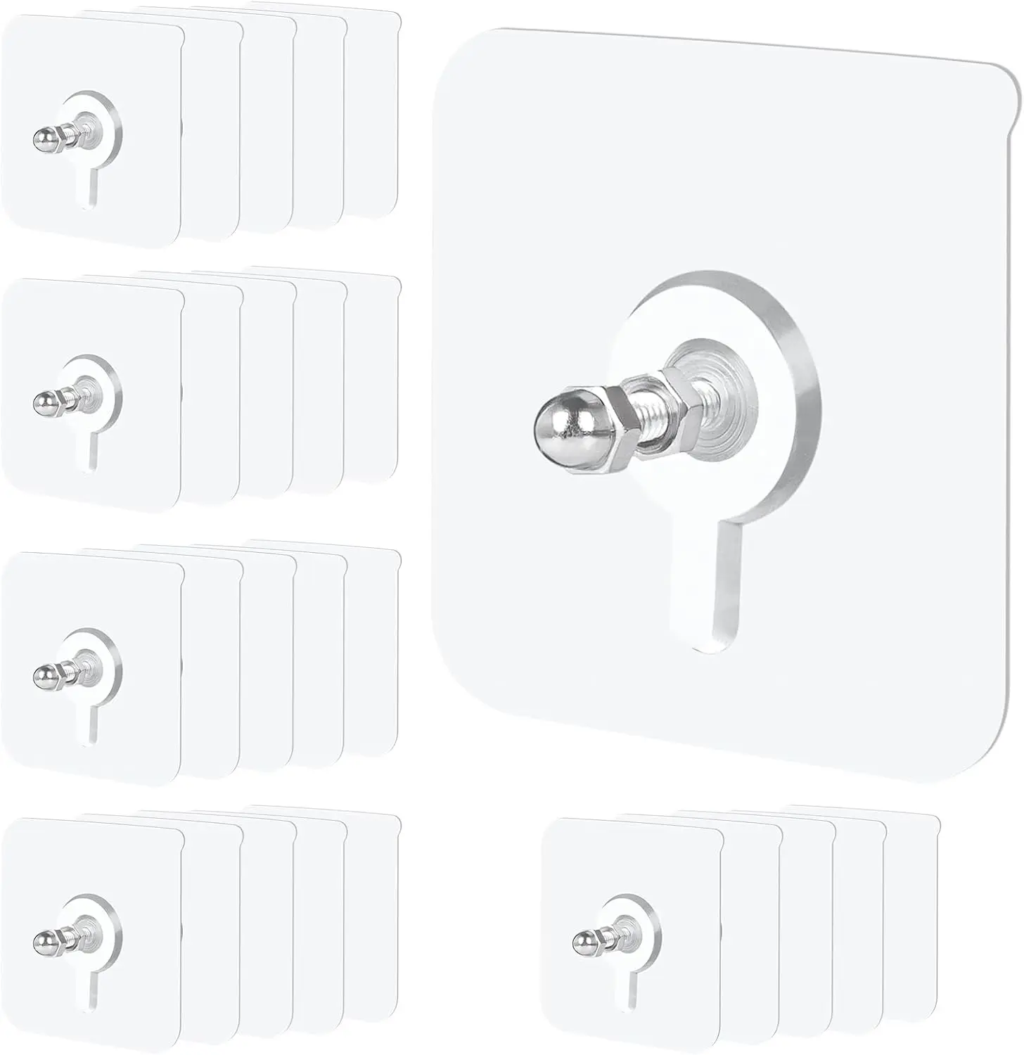 20 Pack Heavy-Duty Plastic Adhesive Picture Hangers Without Nails (13 lbs Load, 16mm, 2.2" l x 2.2" w) - 2-in-1 Reusable Waterproof Oilproof Daily Stick-On/Attachment Hooks & Rails for Kitchen, Home