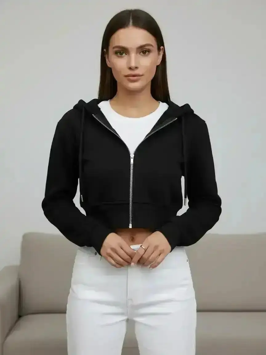 Women'S Original Full Zip Up Cropped Fleece Lining Sweatshirts, Jacket Coat Drawstring Hooded Design, Casual Long Sleeve Top, Comfy Gym Tops Fall Outfits Winter Clothes 2026, Streetwear Sweatshirt, Sporty Sweatshirt, party wear