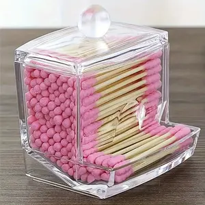 1pc Swab Pads Holder, Qtip Buds Ball Dispenser, Bathroom Containers Apothecary Jar For Storage With Wood Lids, Storage Organizer