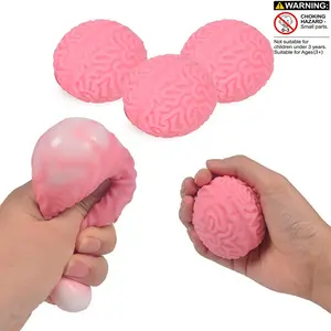 4 Realistic Brain Stress Relief Toys, Stress Ball, Bounceable Squeeze, Office Hand Relaxer, Prank Prop, Perfect Gift for Holiday Parties