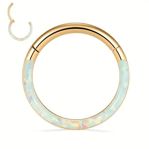 16G 316L Stainless Steel Opal Barrier Piercing Ring Hinged Nose Stud Daith Earring Conch Spiral Cartilage Earlobe Belly Butn Hoop