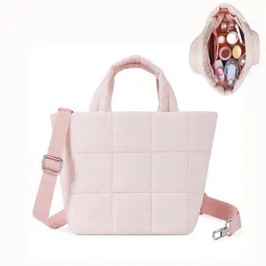 Five Season Home Quilted Tote Bag Small Puffer Crossbody Bag for Women Lightweight Nylon Puffy Handbag with Adjustable Strap