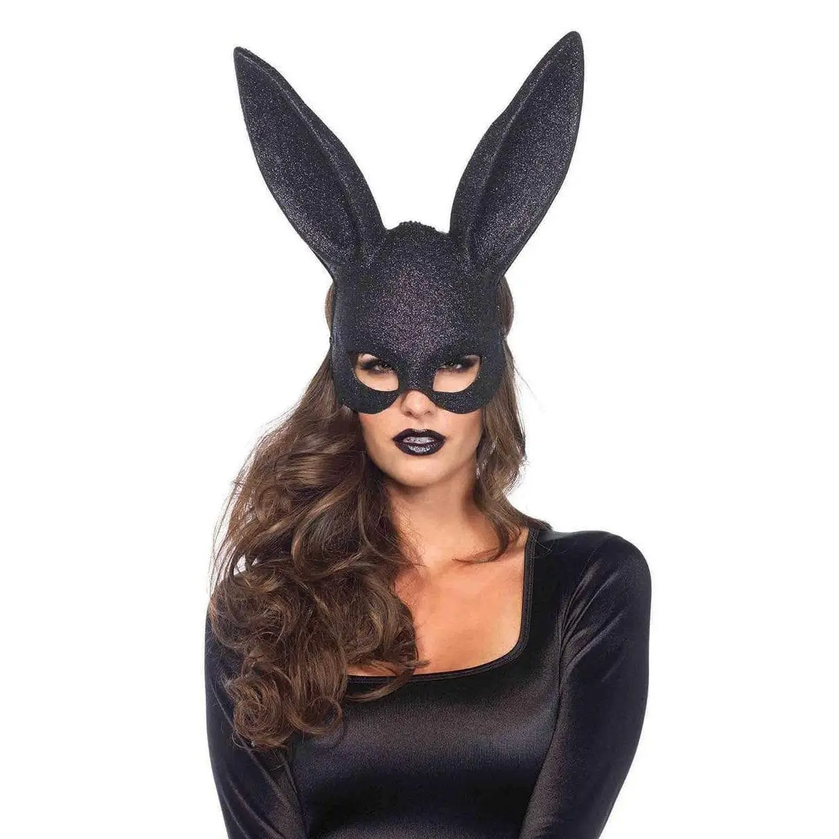 Glitter Masquerade Bunny Rabbit Animal Mask - Plastic Halloween Party Prop, Comfortable Festive Supplies Accessory