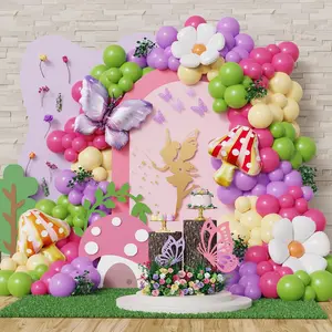 Spring Easter Balloon Garland Arch Kit, 149Pcs Lavender Green Rainbow Balloons With Daisy Butterfly Mushroom Foil Balloon For Easter Decoration Fairy Birthday Wonderland Baby Shower Supplies