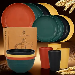 Upgrade Your Kitchen! 16-Piece Black Wheat Straw Dinnerware Set