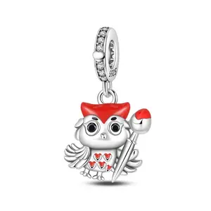 1 piece of 925 sterling silver art owl pendant suitable for original 3mm bracelet necklace keychain DIY pendant making women's gift, suitable for daily birthday parties and holiday gifts