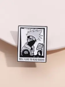 Naruto Kakashi Classic Humorous Badge Lapel Pin, Silver Color Mask Reading Design, Comic Style, Anime Fan Collectible & Cosplay Accessory, Memorabilia