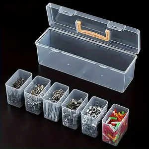 7pcs (6 small boxes + 1 large box) tool parts storage box, multi-compartment portable transparent tool storage case, household screw, wrench, hardware accessory sorting storage box, toy organizer box, portable partitioned sorting and organizing box