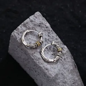 Thai Silver Creative Design Hoop Earrings for Women Men Metal Chunky Huggies Hiphop Party Jewelry Gifts Unisex Fashion Accessory