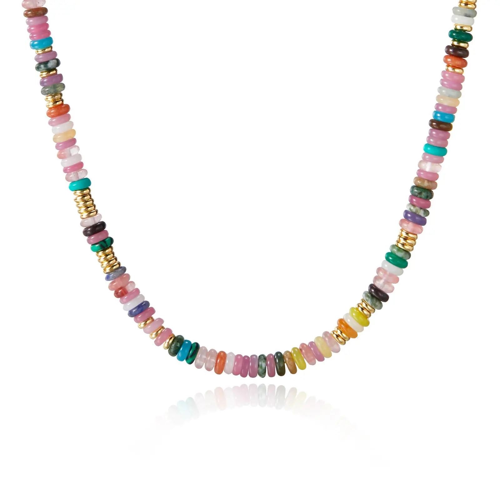 KISSYAN Boho Beaded Choker Necklace for Women, Gemstone Necklace Natural Stone Necklace 14K Gold Plated Summer Beach Handmade Jewelry