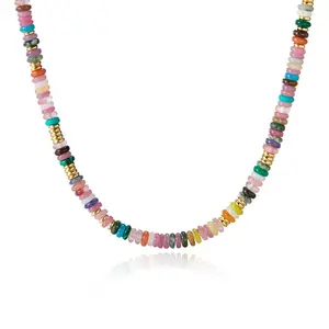 KISSYAN Boho Beaded Choker Necklace for Women, Gemstone Necklace Natural Stone Necklace 14K Gold Plated Summer Beach Handmade Jewelry