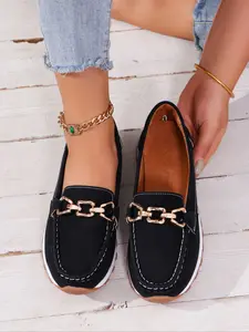 Women's Metal Buckle Thick Sole Loafers, 2026 New British Style Soft Bottom Lazy Shoes, Comfortable Slip-On Single Shoe
