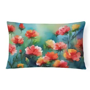 Ohio Scarlet Carnations in Watercolor Fabric Decorative Pillow