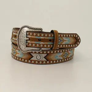 NOCONA MENS MULTI COLOR TAN AND LIGHT BLUE BELT- N320003044