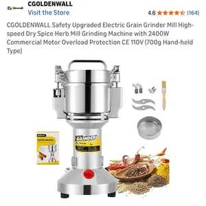 CGOLDENWALL Safety Upgraded Electric Grain Grinder Mill High-speed Dry Spice Herb Mill Grinding Machine with 2400W Commercial Motor Overload Protectio