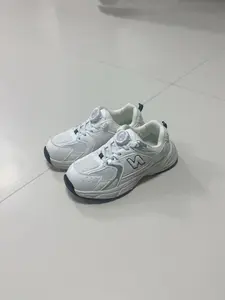 Kids Rotating Buckle Sneakers, Breathable Mesh, Non-Slip Thick Sole, Casual PU Leather Shoes, All Seasons, Less Than Ankle Height