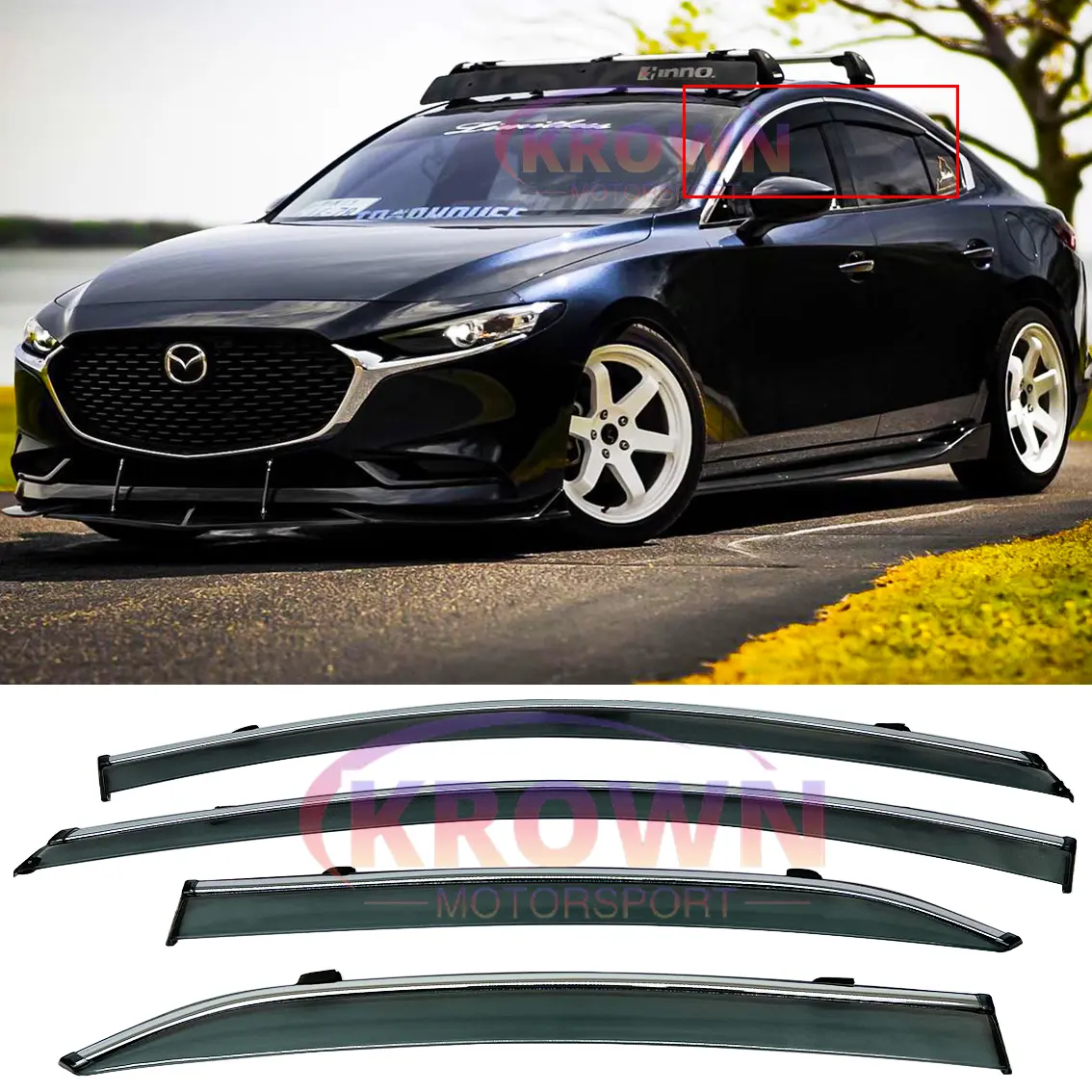 FOR 2019-2026 MAZDA 3 SEDAN SMOKE TINTED CLIP-ON WINDOW VISOR W/ CHROME TRIM RAIN GUARD