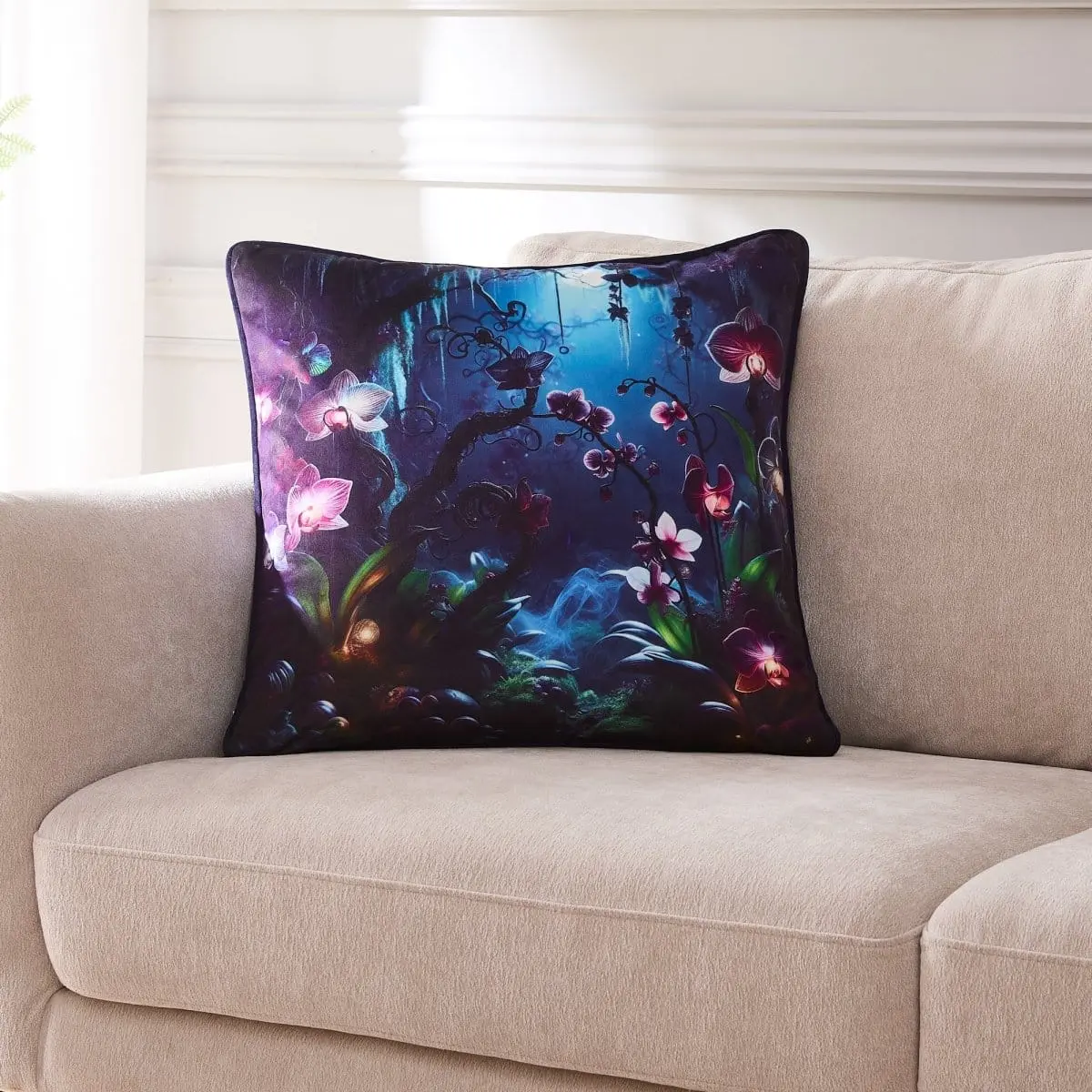 Lush Decor Fantasy Orchids Decorative Pillow Soft Velvet Floral Throw for Whimsical Gothic Fairytale Spaces All Seasons Home Decor 20H x 20W