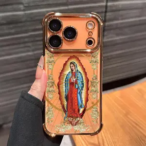 Virgin Mary Pattern Phone Case,Electroplated Cover with Airbag Shockproof Slim Soft TPU Cover for iPhone X 11 12 13 14 15 16 17 Pro Max Plus Air Santa Guadalupe Virgen Maria.QXA880
