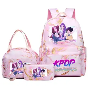 2026 3pcs Kpop Girls backpack set includes a pencil case, schoolbag, and lunch bag. Stylish and versatile, it's suitable forvarious occasions such as school, campus activities, work,and travel.