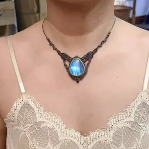 Labradorite Necklace Macrame Handcrafted Unique Gift Boho Ethnic Minimalist Jewelry Stone of Magic Made to Order Adjustable Sweater necklace