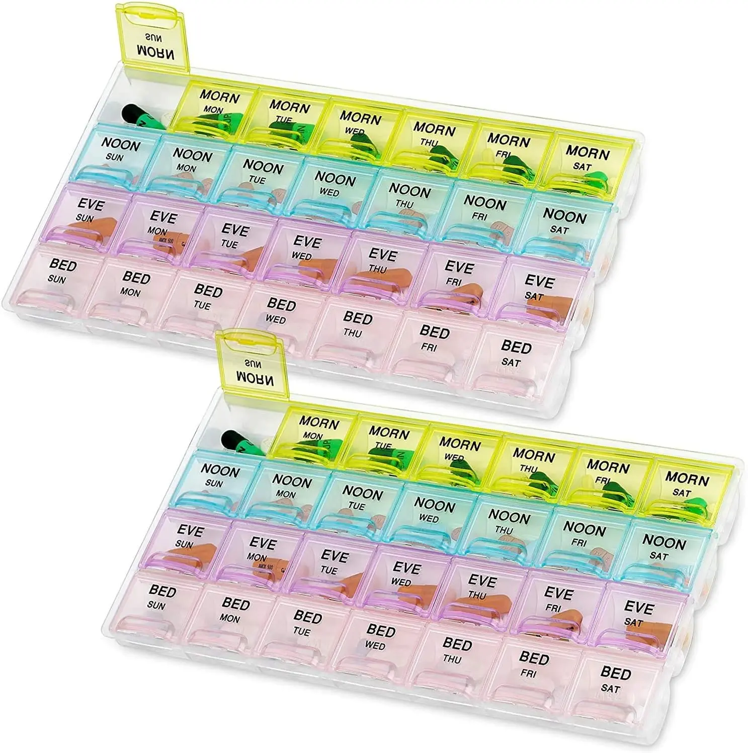 MEDca 2-Pack Pill Organizer - Large Weekly & Daily 4-Times-A-Day Compartments for AM/PM, Portable and Travel-Friendly, BPA-Free Pill Boxes