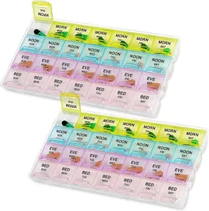 MEDca 2-Pack Pill Organizer - Large Weekly & Daily 4-Times-A-Day Compartments for AM/PM, Portable and Travel-Friendly, BPA-Free Pill Boxes